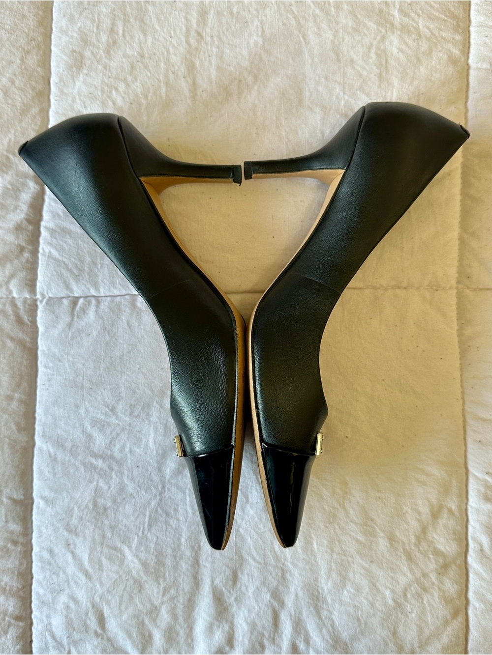 Coach Black Pointed-Toe Leather Flats with Logo Cap - Picture 5 of 7